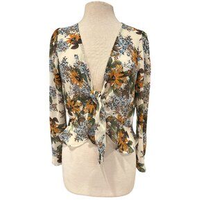 Fairy Floral Wrap Front Blouse With Long Sleeves Lightweight